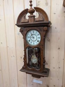 Gilbert Glenwood 1910 Wall Clock - Carved Walnut Case & Pendulum
