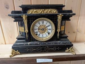 Seth Thomas Viking Mantle Clock 1902 - Black Marble Case With Brass Trim