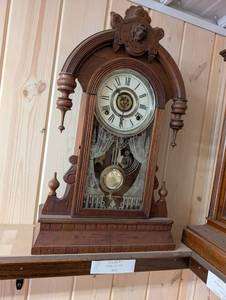 Gilbert Parisine 1880 Mantel Clock - Antique Walnut Carved Case, Roman Dial