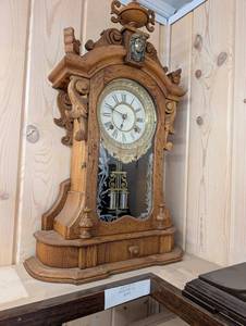 Ansonia Monarch 1885 Clock - Ornate Oak MantelWall Clock with Glass Door Pendulum