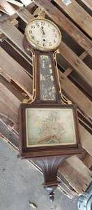 Sessions Banjo Wall Clock Eagle Finial Ship Glass Insert As-Is