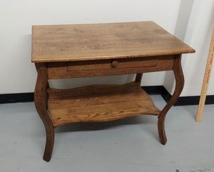 Oak Accent Table with Drawer & Lower Shelf, Curved Legs Good