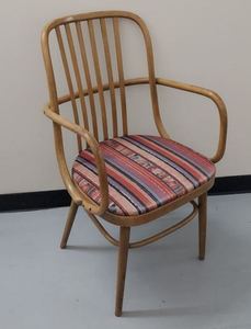 Empire State Bentwood Arm Chair Striped Upholstered Seat Good