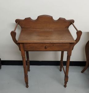 Antique Oak One-Drawer Washstand Side Table w Gallery Back Good