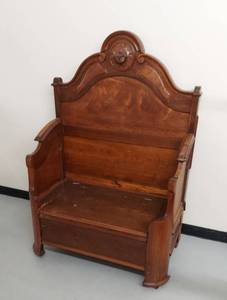 Antique Victorian Carved Wood Hall Bench Settle w Storage Seat