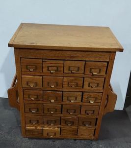 Contents Included Vintage Oak Card Catalog Style Cabinet Multi-Drawer Chest w Side Racks