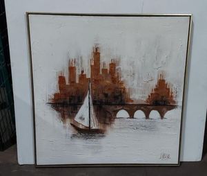 Turner Sailboat Skyline Framed Vintage Wall Art Textured 30in Square