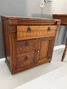 Eastlake Antique Washstand Cabinet 3 Drawer 1 Door Wood Commode