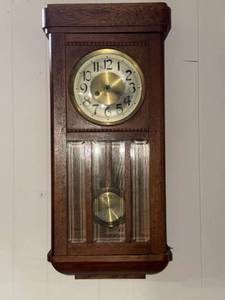 Vintage Oak Wall Pendulum Clock with Key Glass Door Unknown Maker