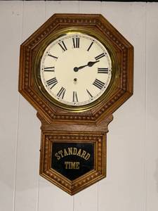 Wm. L. Gilbert Octagon Oak Wall Clock Standard Time 24in Antique