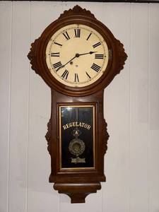 Ansonia Regulator Wall Clock Walnut Case Roman Dial Antique