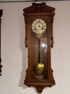 Ansonia Antique Wall Regulator Clock Wood Case Pendulum Key