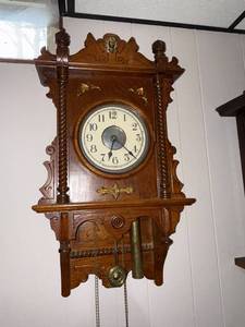 Waterbury Wall Regulator Clock Carved Oak Weight Driven Antique
