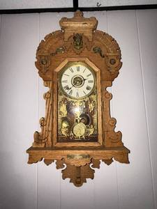 Antique Oak Gingerbread Wall Clock Victorian Parlor 27in See Photos
