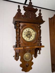 Antique Vienna Style Wall Clock Carved Wood Pendulum 36in