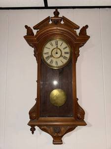 Antique Victorian Walnut Wall Regulator Clock w Pendulum 32in