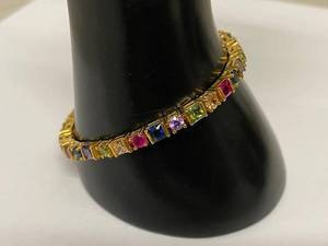 Gold Tone Multicolor Tennis Bracelet 7.75 in Box Clasp