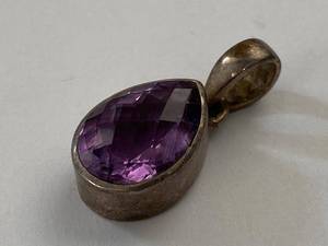 Sterling Silver Teardrop Pendant Purple Faceted Stone 925 Used
