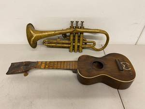 Vintage Brass Cornet & 4-String Ukulele RepairDisplay