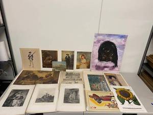Mixed Lot of 15 Unframed Art Prints Posters & Signed Big-Eye Painting