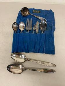 Silverplate Serving Utensil Lot w 1847 Rogers Bros Roll 9 Pc Vintage