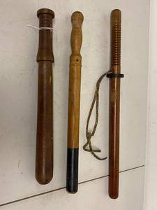 Set of 3 Vintage Wooden Batons Nightsticks Clubs 17-24in Used