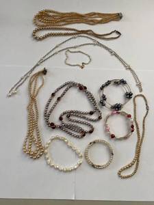 Mixed Pearl Jewelry Lot Necklaces Bracelets w Princess Pride Box