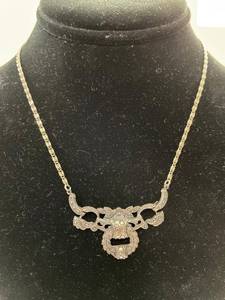 Vintage Thailand Sterling Silver Marcasite Necklace Ornate - Good
