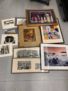 Mixed Framed Wall Art Lot Photos Prints Seascape Bird School Decor