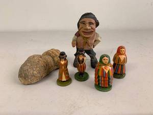 Vintage Hand Carved Wooden Folk Art Figurines & Carvings, 6 Pieces