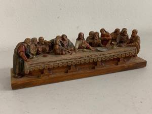 Hand Carved Wood Last Supper Table Sculpture Religious Decor Unmarked