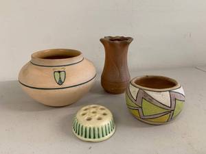 4 Vintage Studio Art Pottery Bowls Vase Roseville Flower Frog Southwest Style