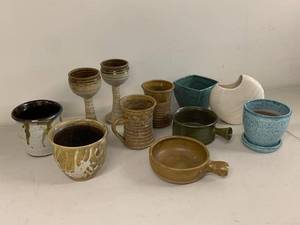 Assorted Studio Pottery Art Pottery 11 Pc Lot Mugs Goblets Planters