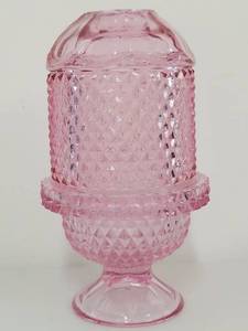 Vintage Pink Pressed Glass Fairy Lamp Diamond Point Footed Shade Viking