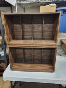 Dark Wood Veneer Cubby Shelves - Pair, 8 Compartments Each