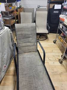 Cantilever Rocking Outdoor Patio Chairs - Woven Beige Fabric, Metal Frame