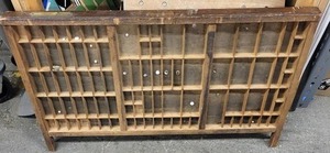 Vintage Wooden Letterpress Type-Case Cabinet with Grid Compartments