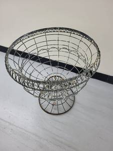 Industrial Metal Wire Basket Plant Stand on Circular Pedestal