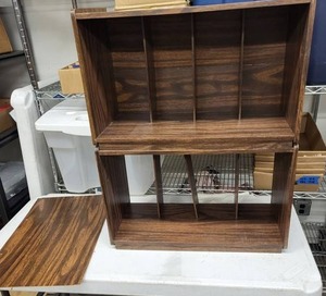 Walnut Finish Wooden Shelf Unit with Vertical Dividers (Lot of 2)