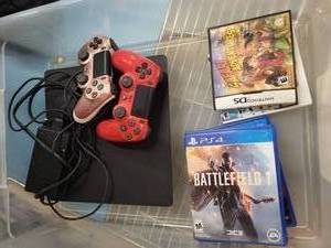 Sony PS4 Slim Console Bundle - 2 DualShock 4 Controllers & 4 PS4 Games