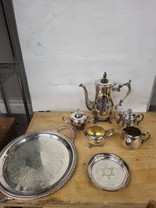 Silverplate Tea & Coffee Service on Ornate Tray - Teapot, Sugar, Creamer