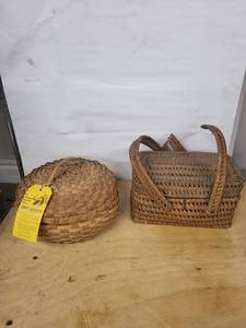 Davis Baskets Handwoven Round Basket with Lid & Rectangular Picnic Basket - Macks Creek, MO