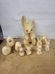 Standard Tavern Candle Wayside Bunny & Egg Figurine Set - Vintage Easter Wax Candles