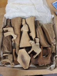 Hand-Carved Wooden Folk-Art Figures & Horses Set