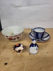 Kathy China Blue & White Ceramic Set - Bowl, Teacup with Saucer, Small Cup, Figurine