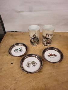 Sheridan Silver-Plated Car Print Plates & Wohl bekomms Tumblers - 5-Piece Vintage Set