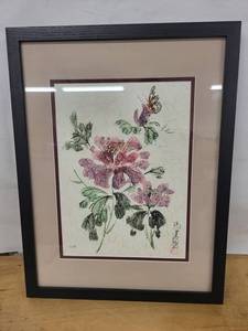 Charlotte Fung Miller Chinese Brush Painting - Hibiscus & Butterfly Framed Art