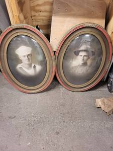 Pair of Vintage WWI Era Oval Portrait Frames - Navy Sailor & Army Soldier Photos