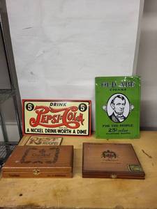Pepsi-Cola 5� Sign, Old Abe Cigars Green Sign & CruzReal Humidor Collection