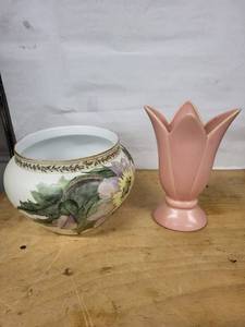 D&C Hand-Painted Floral Ceramic Vase With Gold Trim & Pink Tulip Vase - 2-Piece Set
